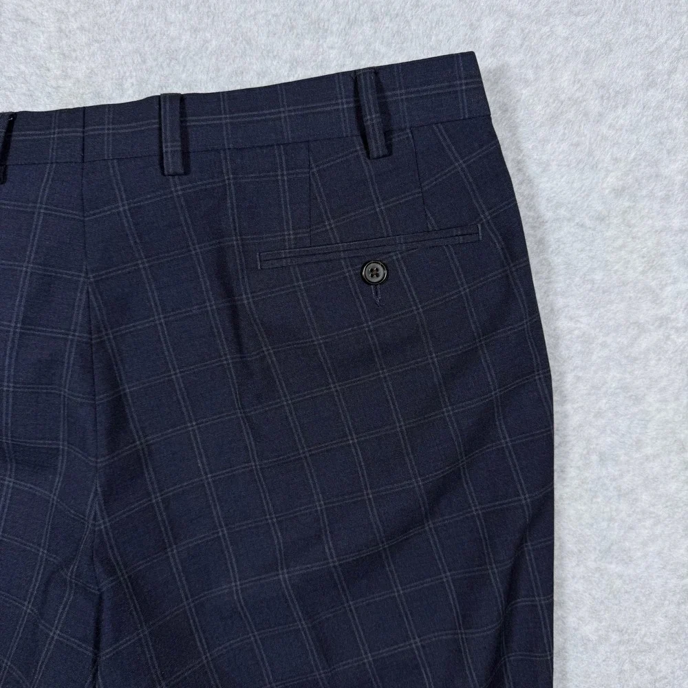 Lauren Ralph Lauren Mens Navy Blue Windowpane Plaid Dress Pants 36x29 Fits 36x27
